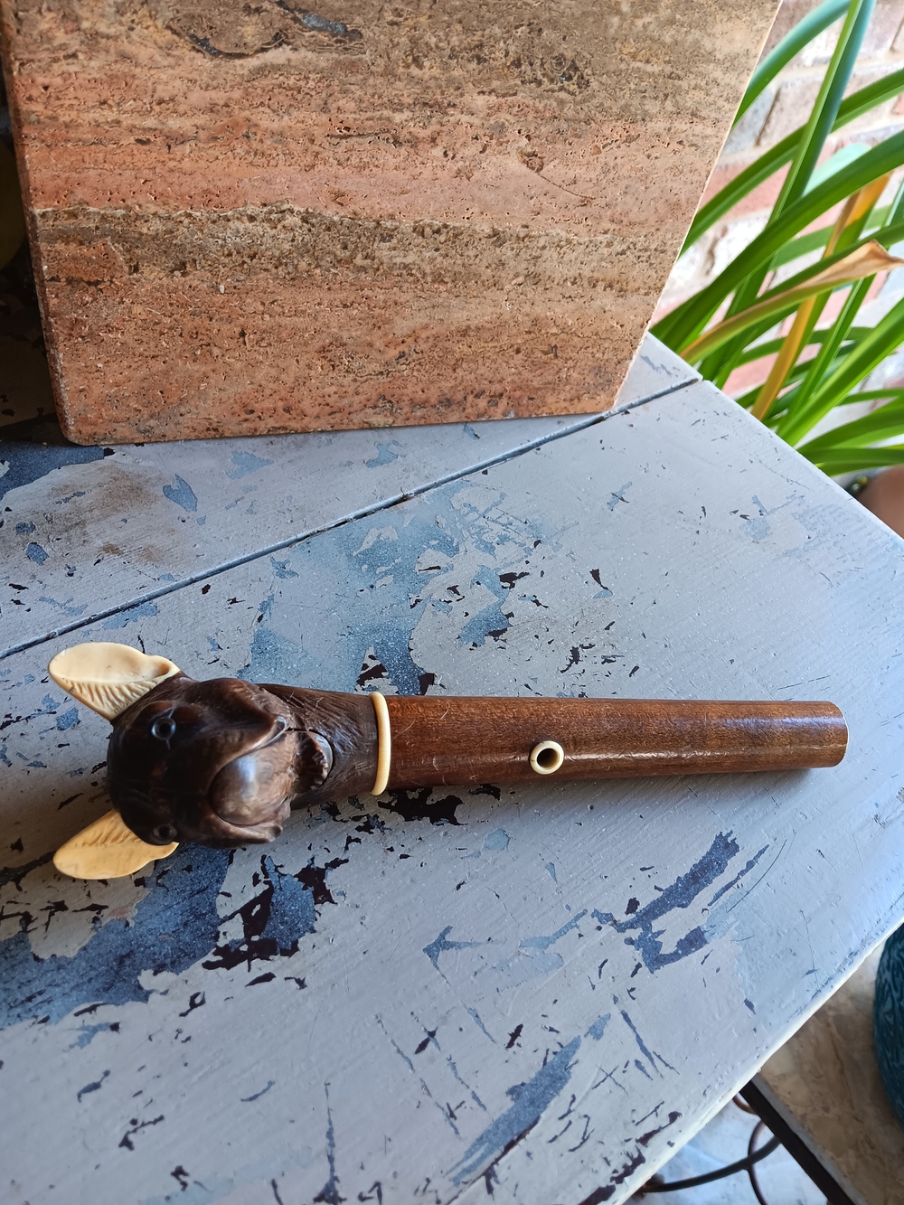 Antique Glove Holder Hand-Carved French Bulldog-Walking Stick Topper Bakelite